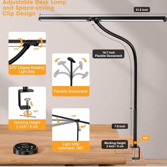 NWT Led Desk Lamp for Office Home - Eye Caring Architect lamp with Clamp,Dual - Picture 5 of 7